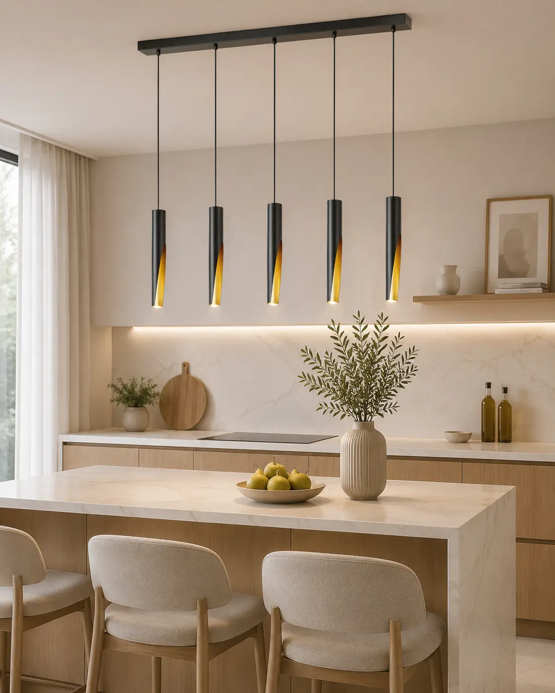 Barbotto Black & Gold 4‑Lamp Pendant