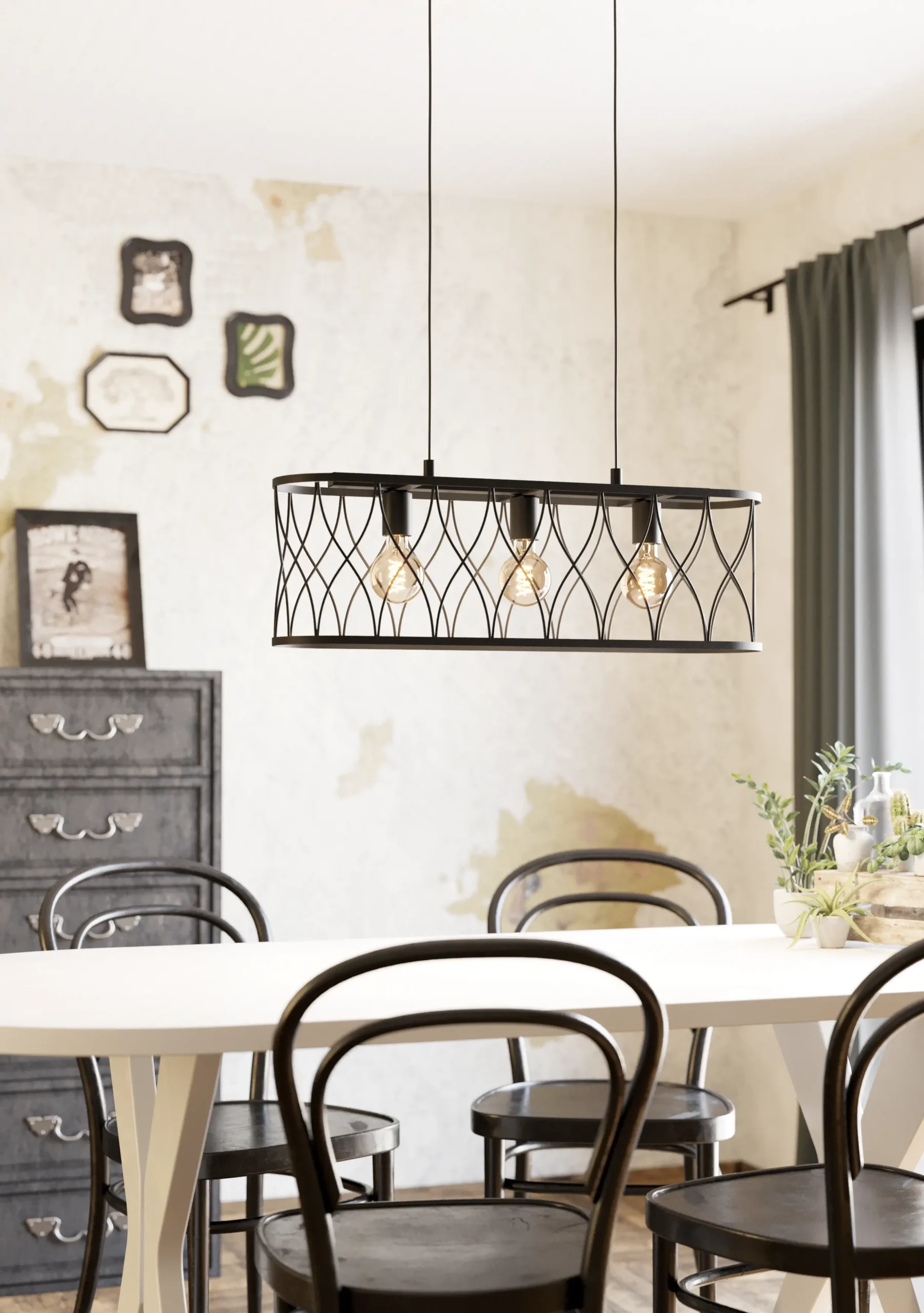 GILTSPUR 3‑Lamp Oval Wire Pendant