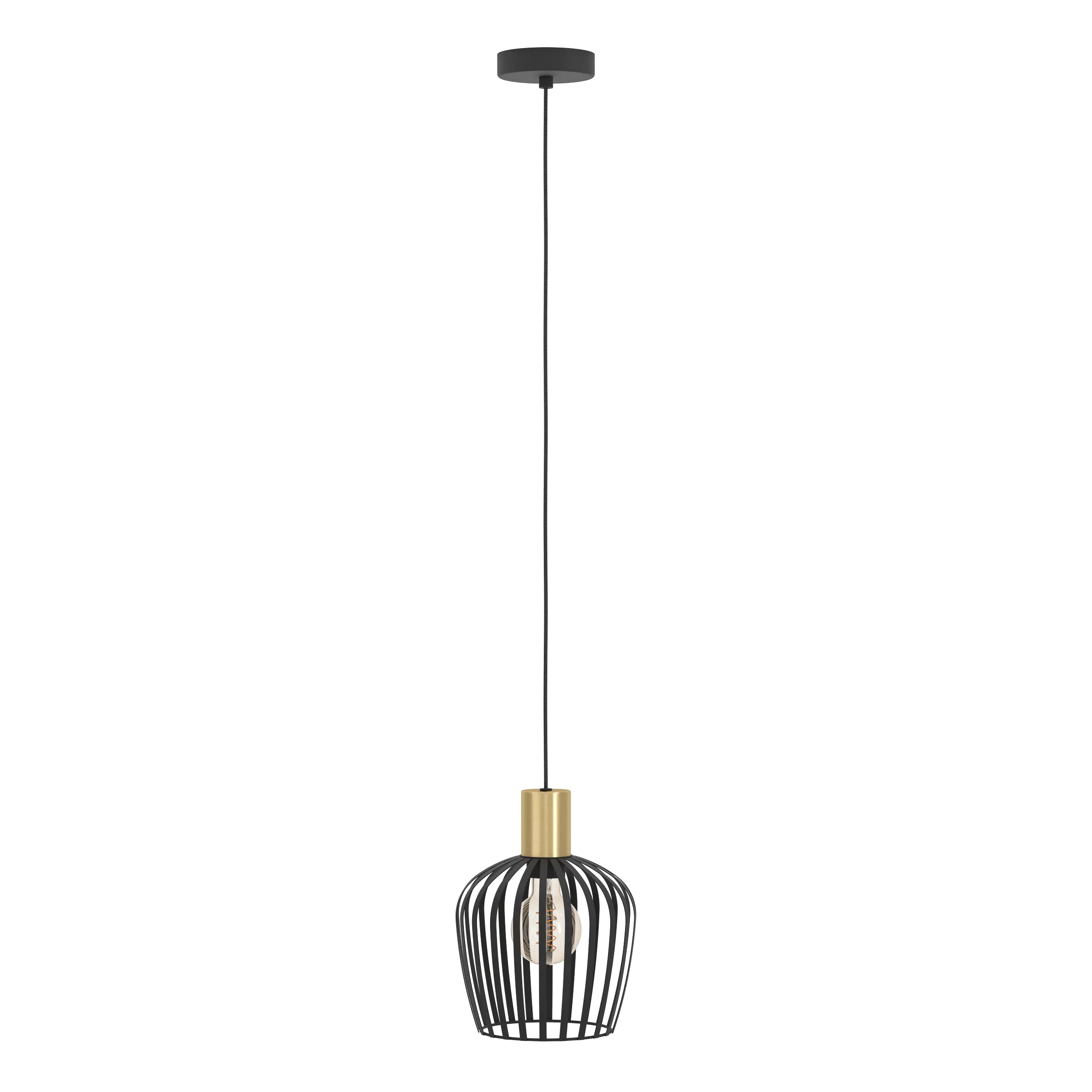 Empoli Black Steel Pendant Lamp with Brushed Brass Fitting