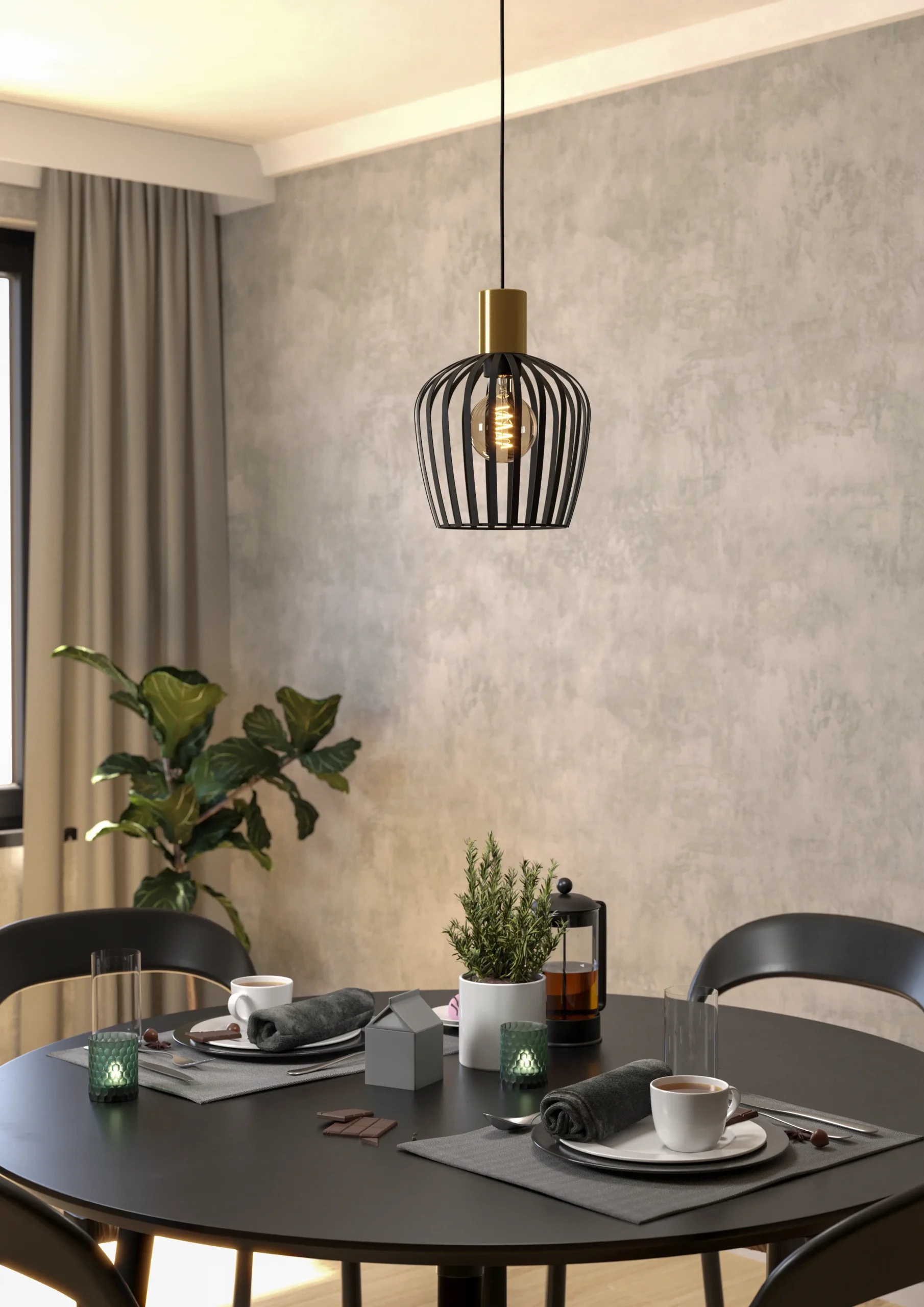 Empoli Black Steel Pendant Lamp with Brushed Brass Fitting - Image 3
