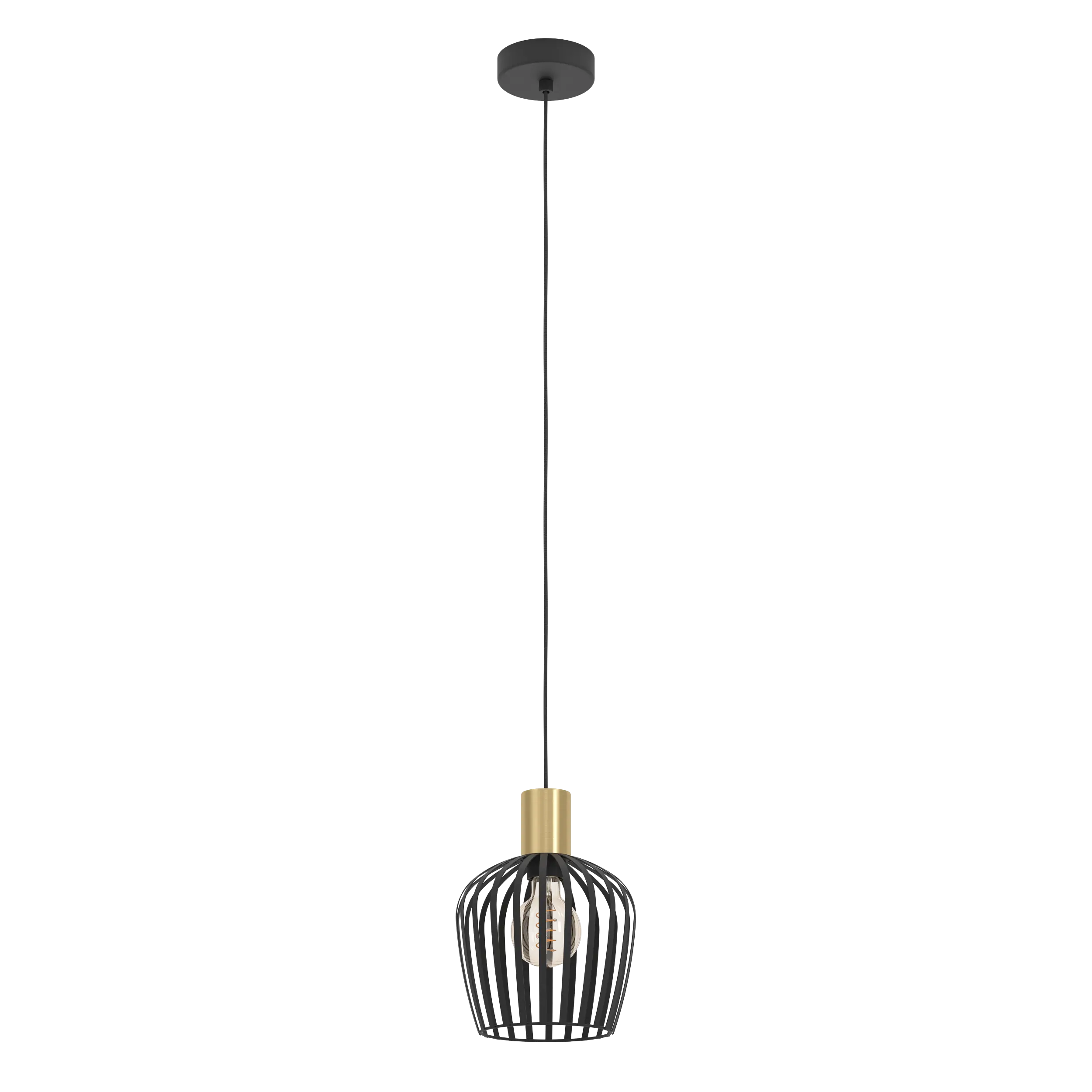Empoli Black Steel Pendant Lamp with Brushed Brass Fitting - Image 4